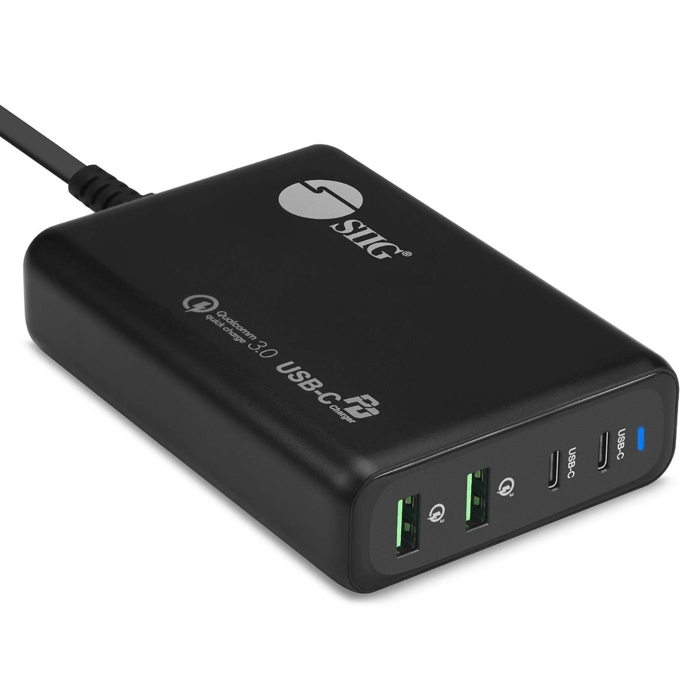 SIIG AC-PW1N11-S1 - 4 Port 100W USB-C Charging Station, 2X USB C, 2X USB Type-A, PPS, PD & QC 3.0