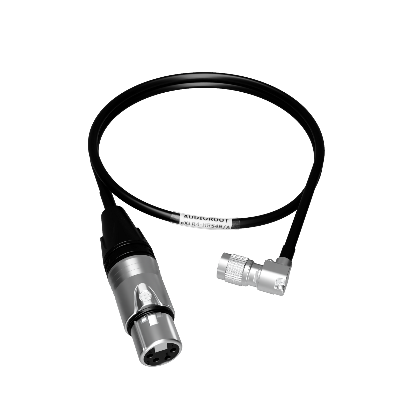 eXLR4-HRS4R/A - XLR 4 pin female to Hirose 4 pin male right angle power cable