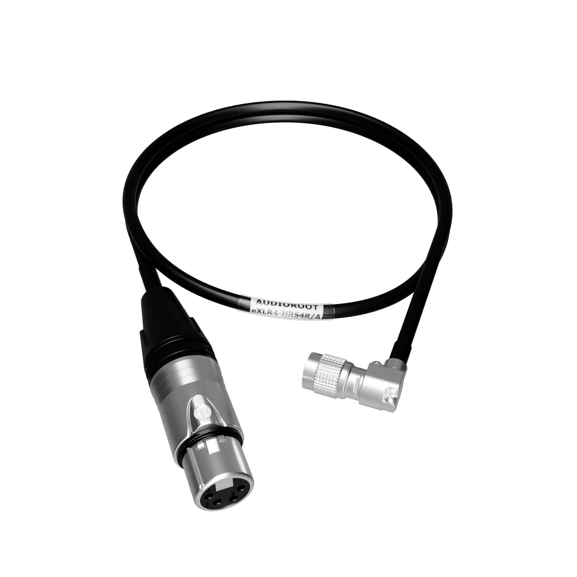 eXLR4-HRS4R/A - XLR 4 pin female to Hirose 4 pin male right angle power cable